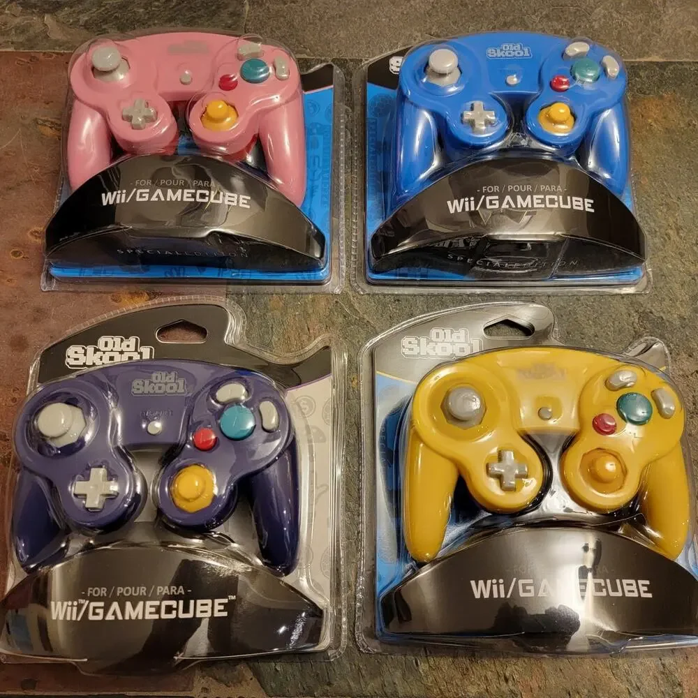 4 Gamecube Controllers - 4 Colors Bundle (NEW) Purple Yellow Pink Blue, Nintendo